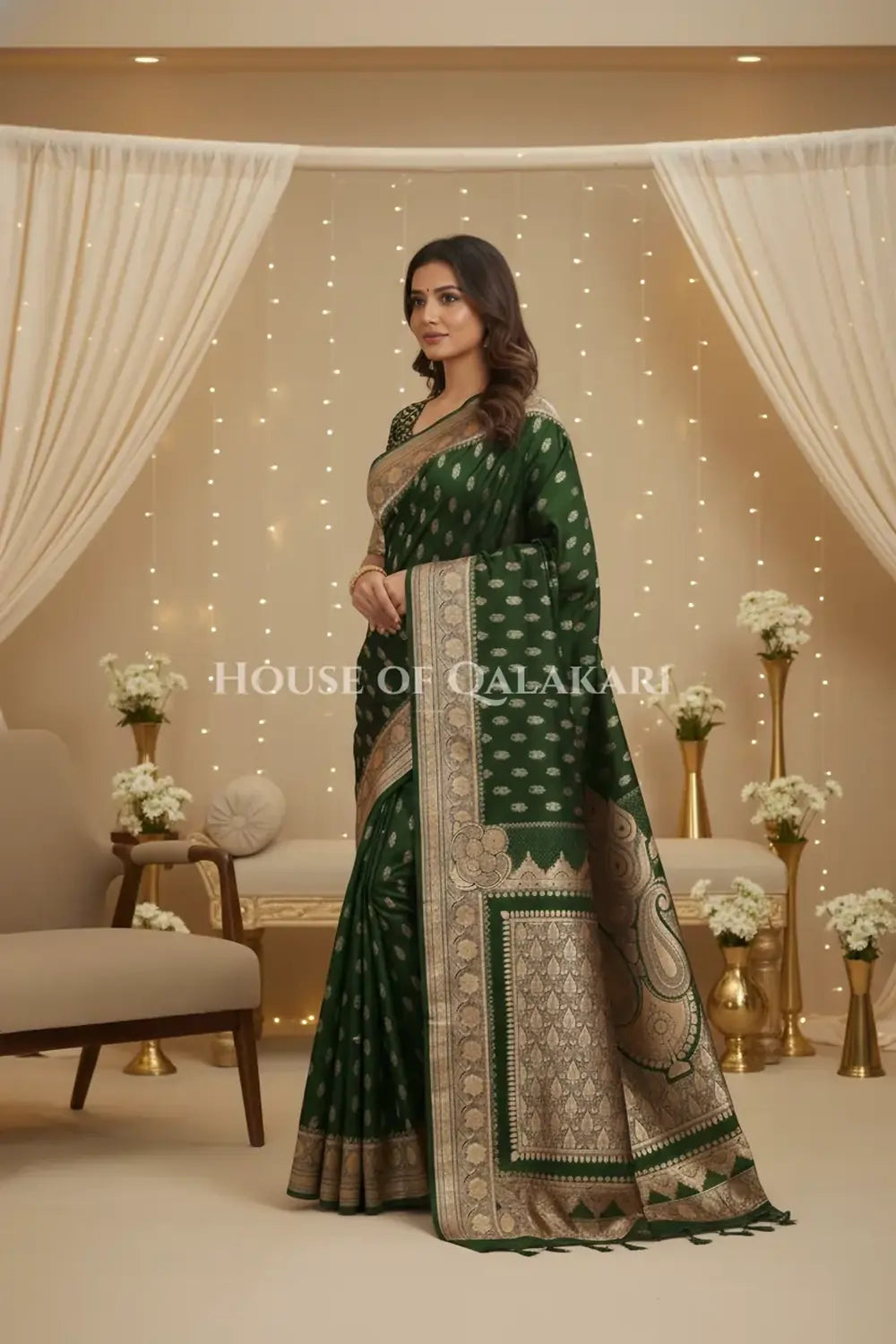 Double Katan Silk Saree side pose