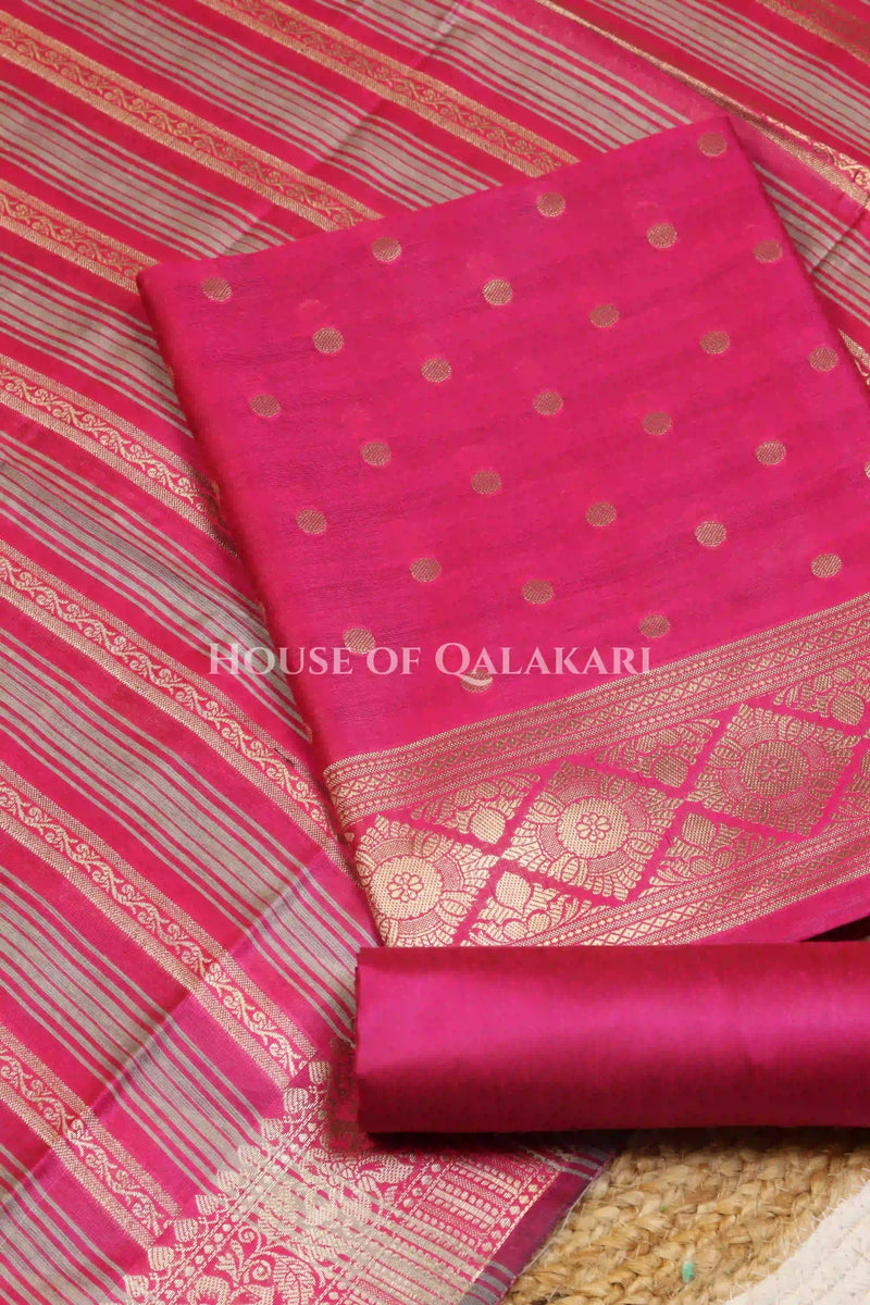 Banarasi Cotton Silk blend Unstitched Dress Material in Pink and with gol buti( Polka dots) inspired work – product