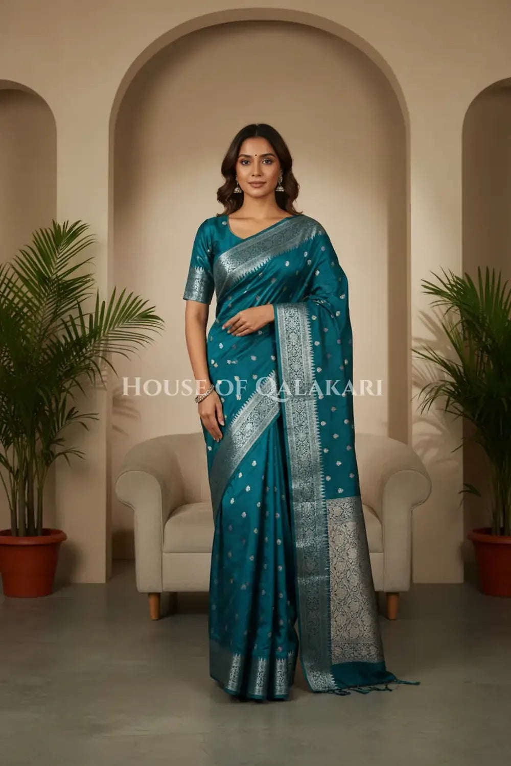 Mushroom silk Saree front pose