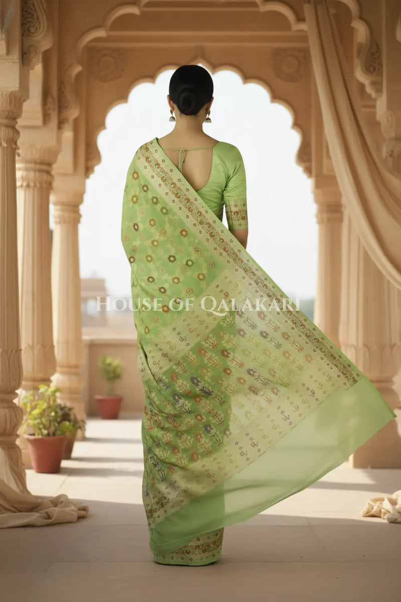 Khaddi Georget Silk Saree Back Pose
