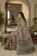 cotton kalamkari saree 0465 getting ready pose