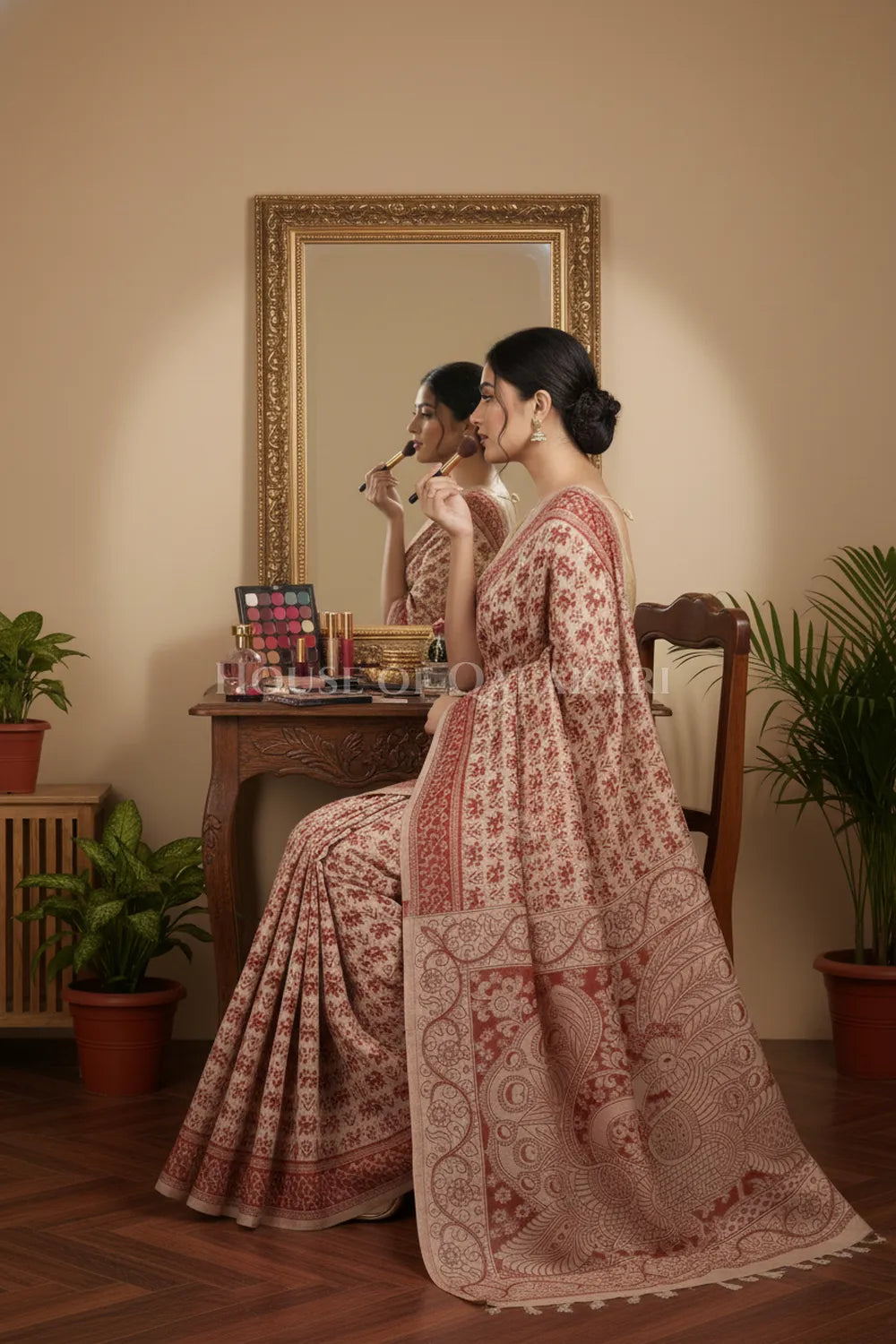 cotton kalamkari saree 0459 sitting pose
