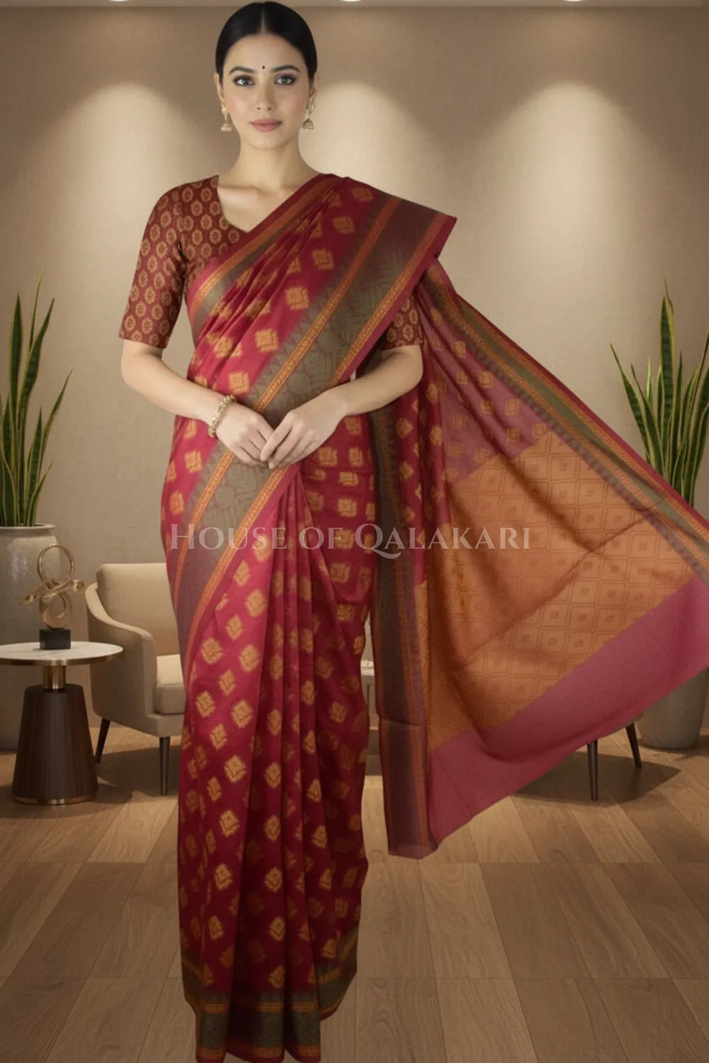 mulmul cotton patola saree 0420 front pose