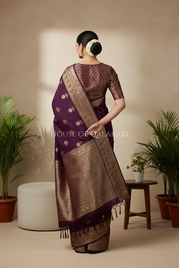 chiniya pure silk saree back pose