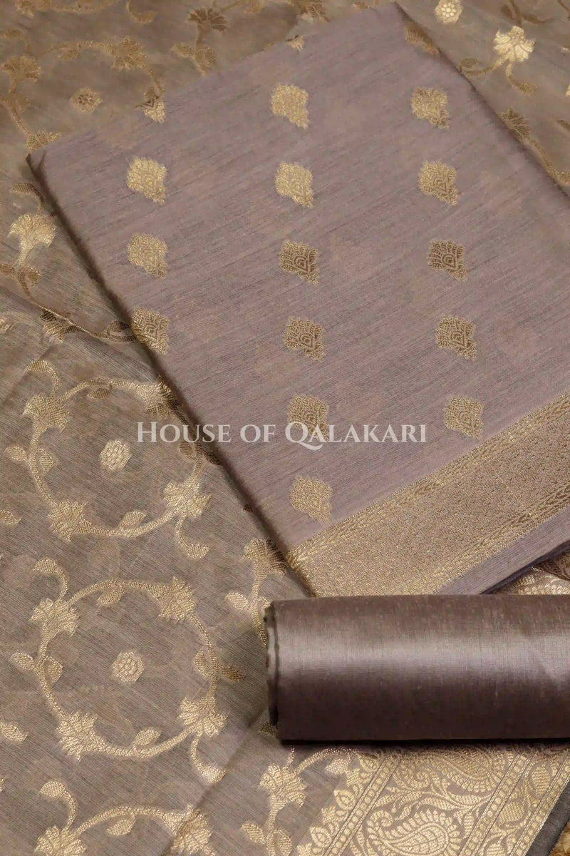 Banarasi Cotton Silk blend Unstitched Dress Material in Antique Grey colour with Intricate Zari Diamond Buti – product