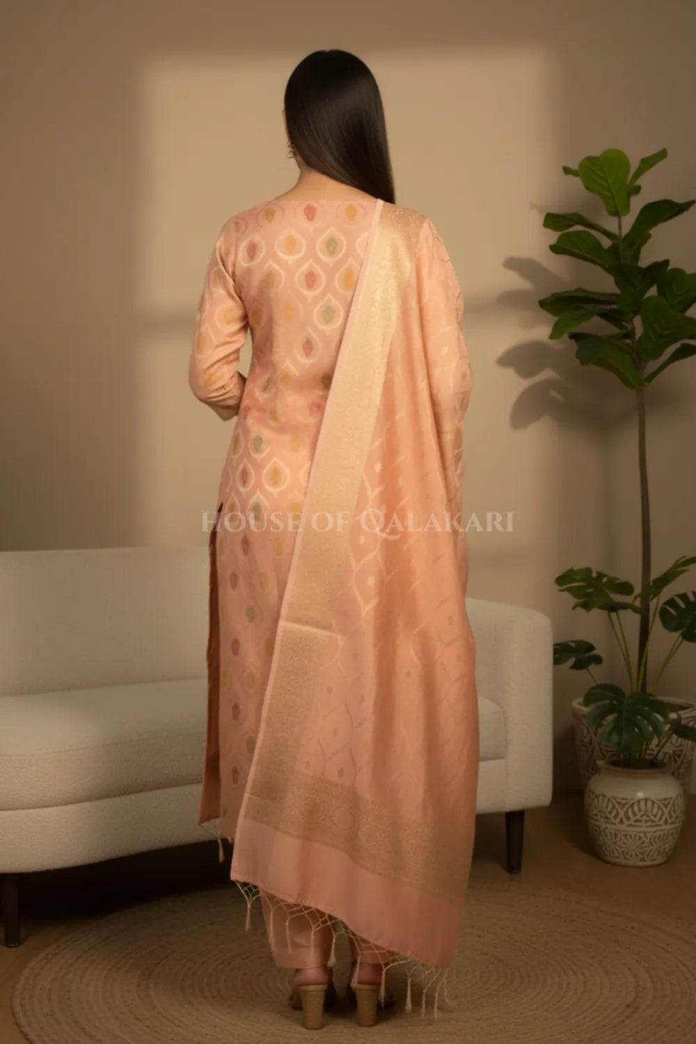 chanderi cotton dress material back pose