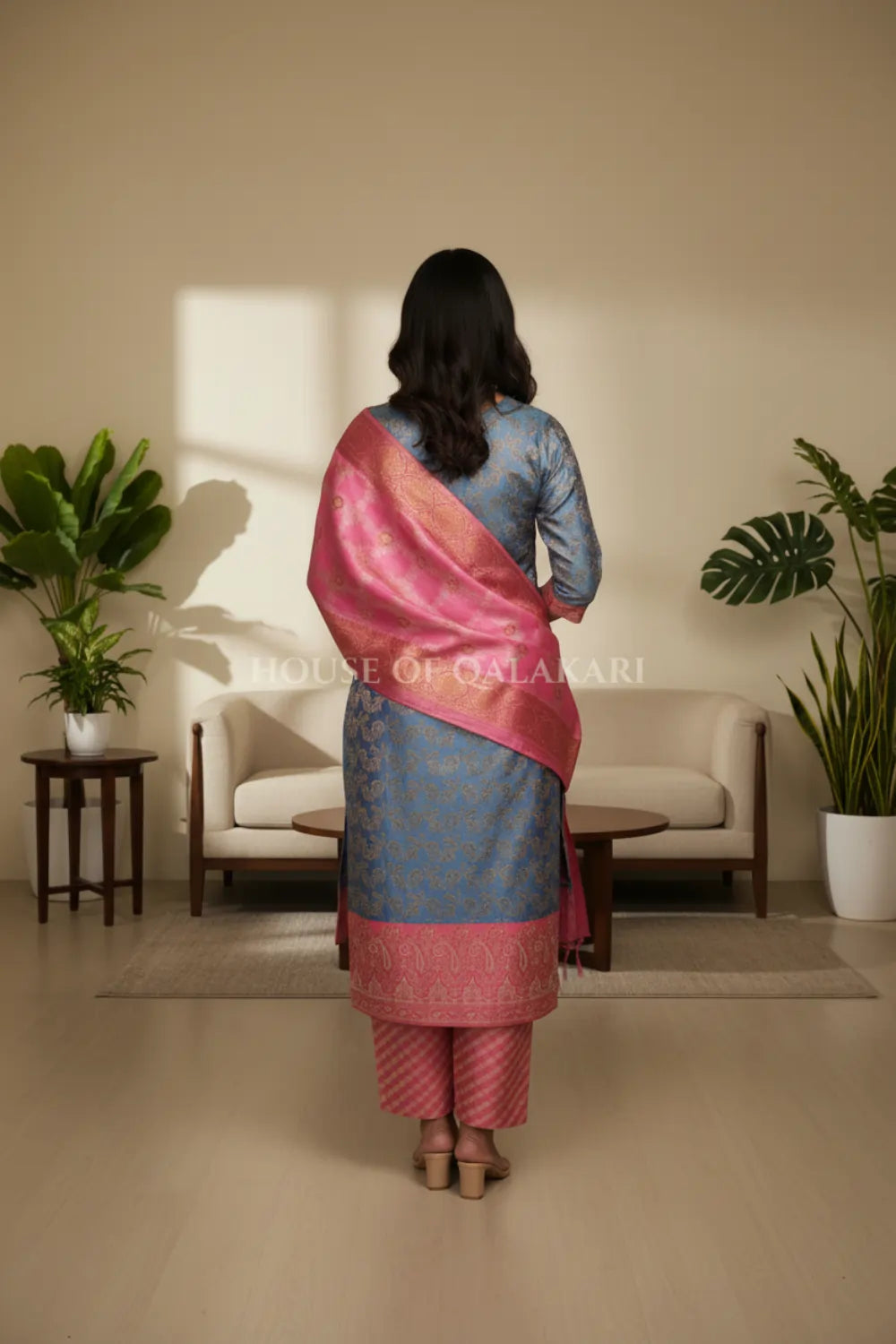 chanderi cotton dress material back pose
