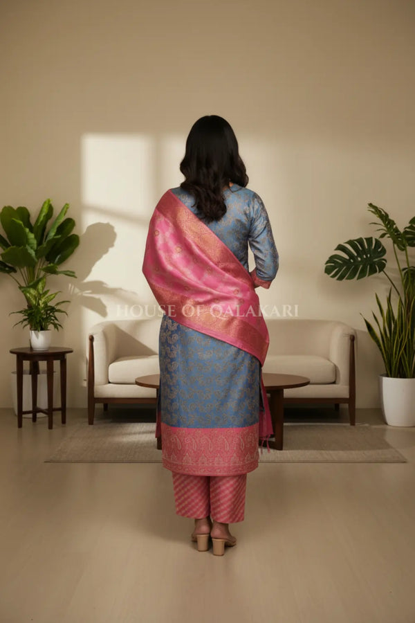 chanderi cotton dress material back pose