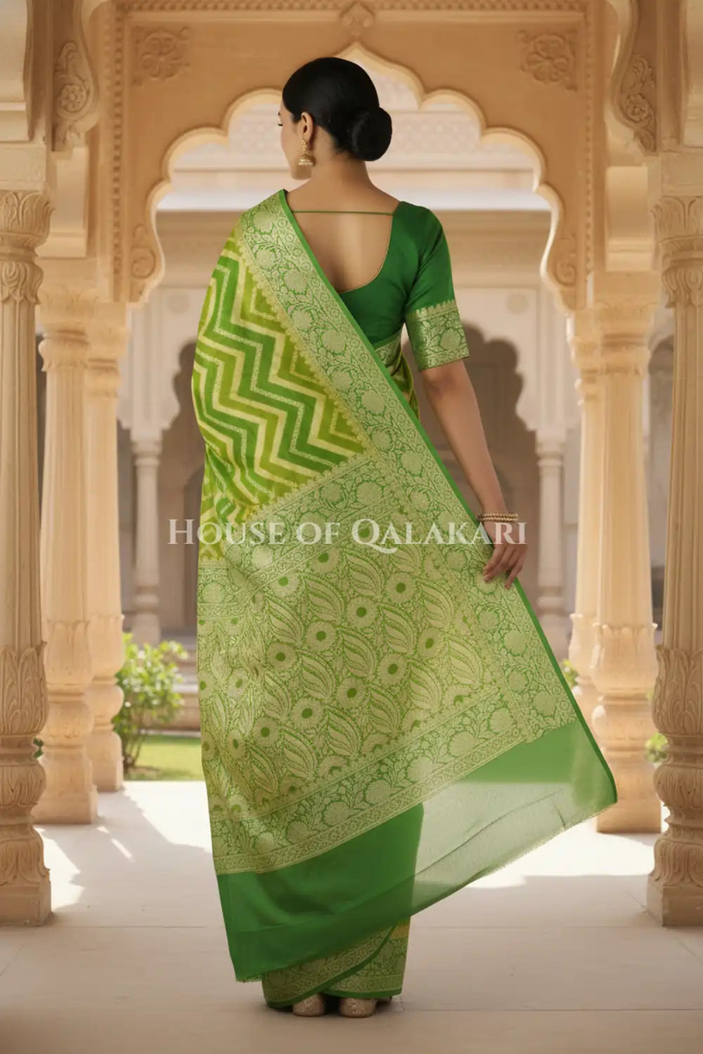 Khaddi Georget Silk Saree Back Pose