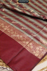 Banarasi Cotton Silk blend Unstitched Dress Material in Maroon Oak and with Bandhani-Leheriya inspired work – dupatta