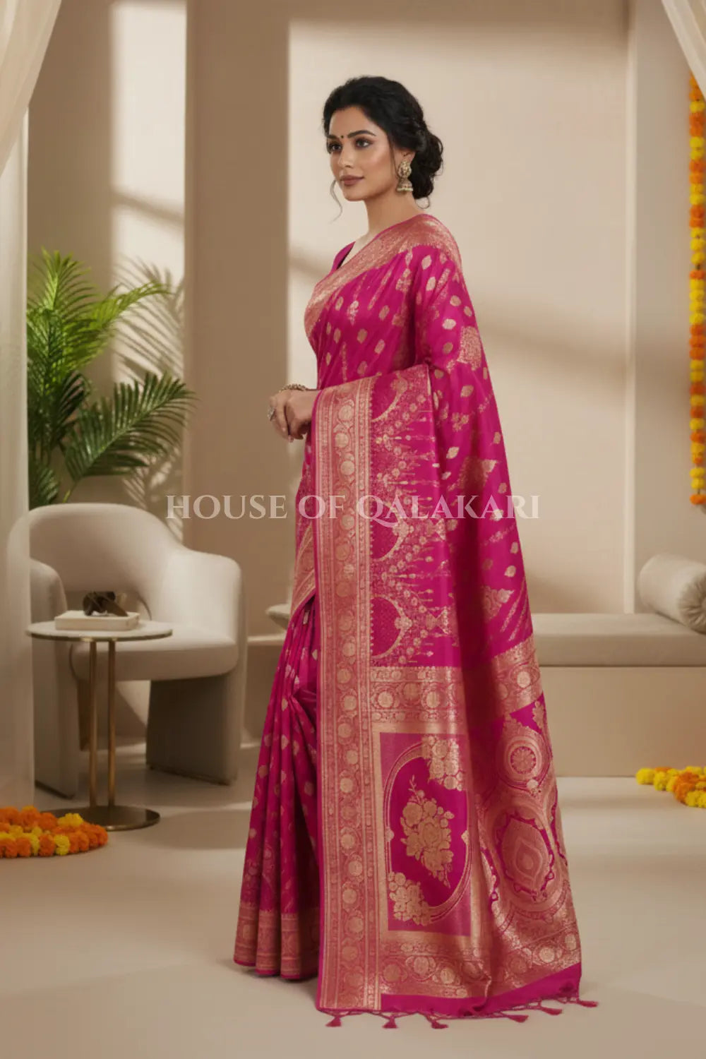 Double Katan Silk Saree side pose