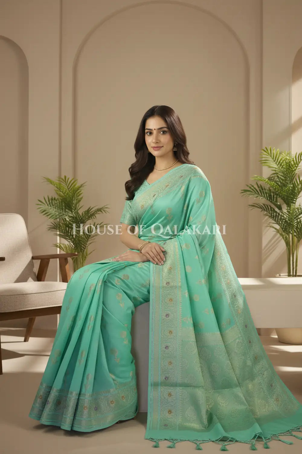 chiniya pure silk saree sitting pose