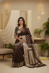 Double Katan Silk Saree sitting pose