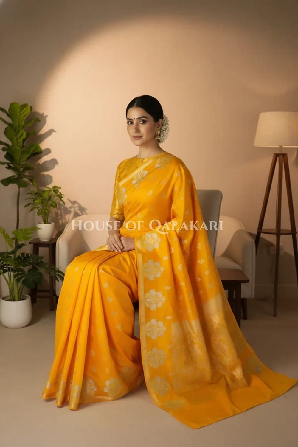 Monga Silk Saree sitting pose