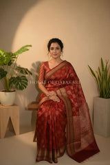Mulmul cotton patola saree sitting pose