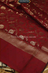 Banarasi silk Unstitched Dress Material in Clay Brown and Maroon Oak contrast with Intricate Zari Buti – dupatta