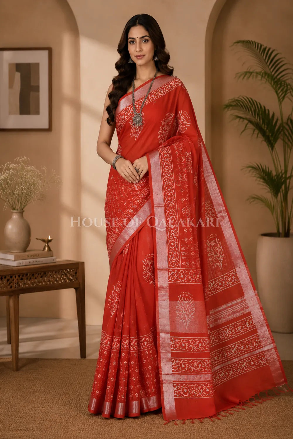 linen cotton saree 495 front pose