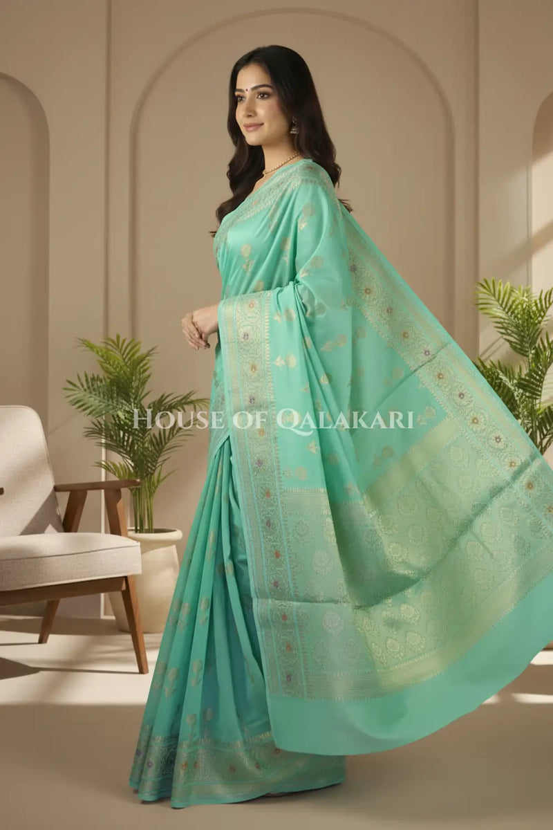 chiniya pure silk saree side pose