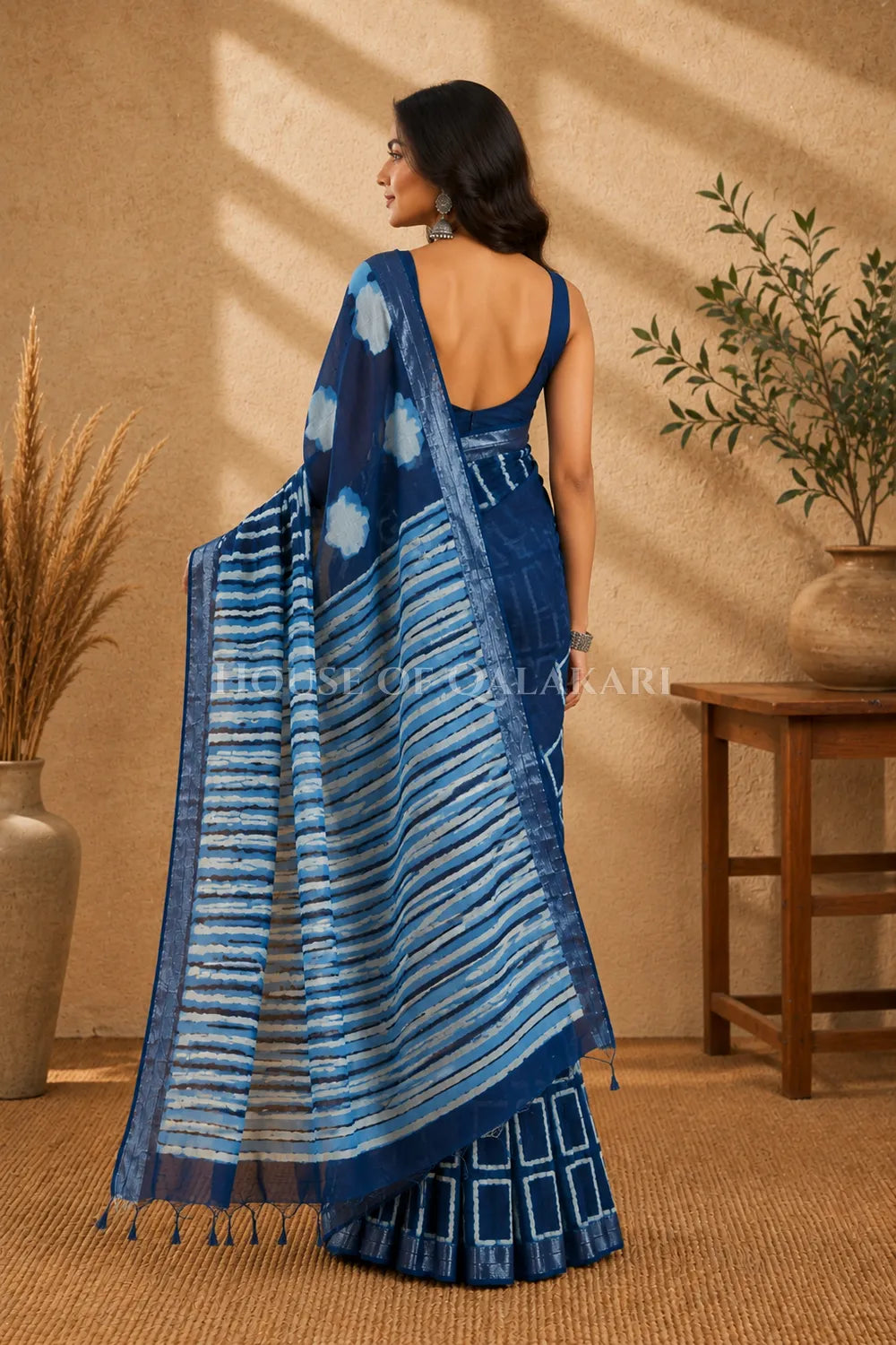 linen cotton saree 485 back pose