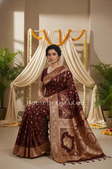 Double Katan Silk Saree sitting pose