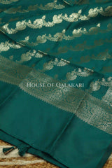 Banarasi Silk Unstitched Dress Material in Blue Grey and Deep Bluish Green contrast with Intricate Zari Buti – dupatta