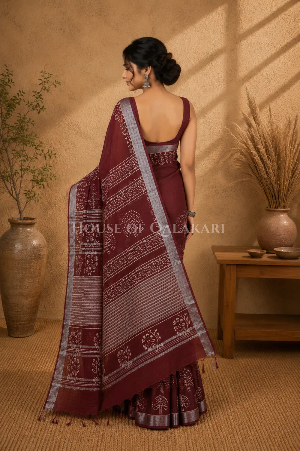 linen cotton saree 490 back pose