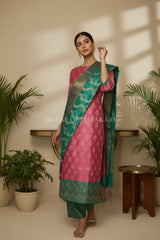 chanderi cotton dress material front pose