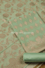 Banarasi Chanderi Cotton Unstitched Dress Material in Mint Green with intricate Zari Buti work – product