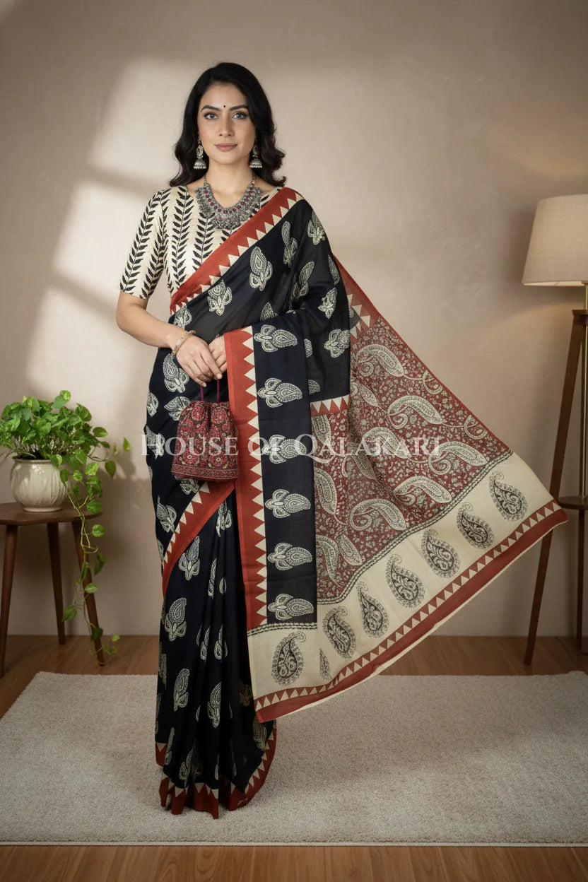 mulmul cotton bagru saree 403 dramatic pose
