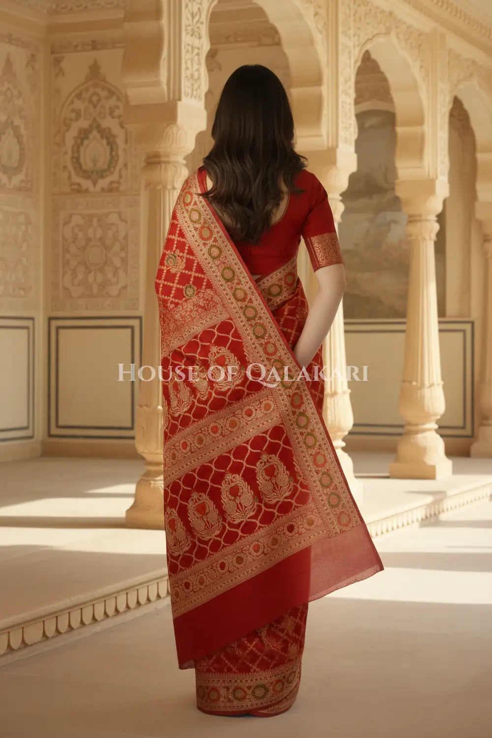 Khaddi Georget Silk Saree Back Pose