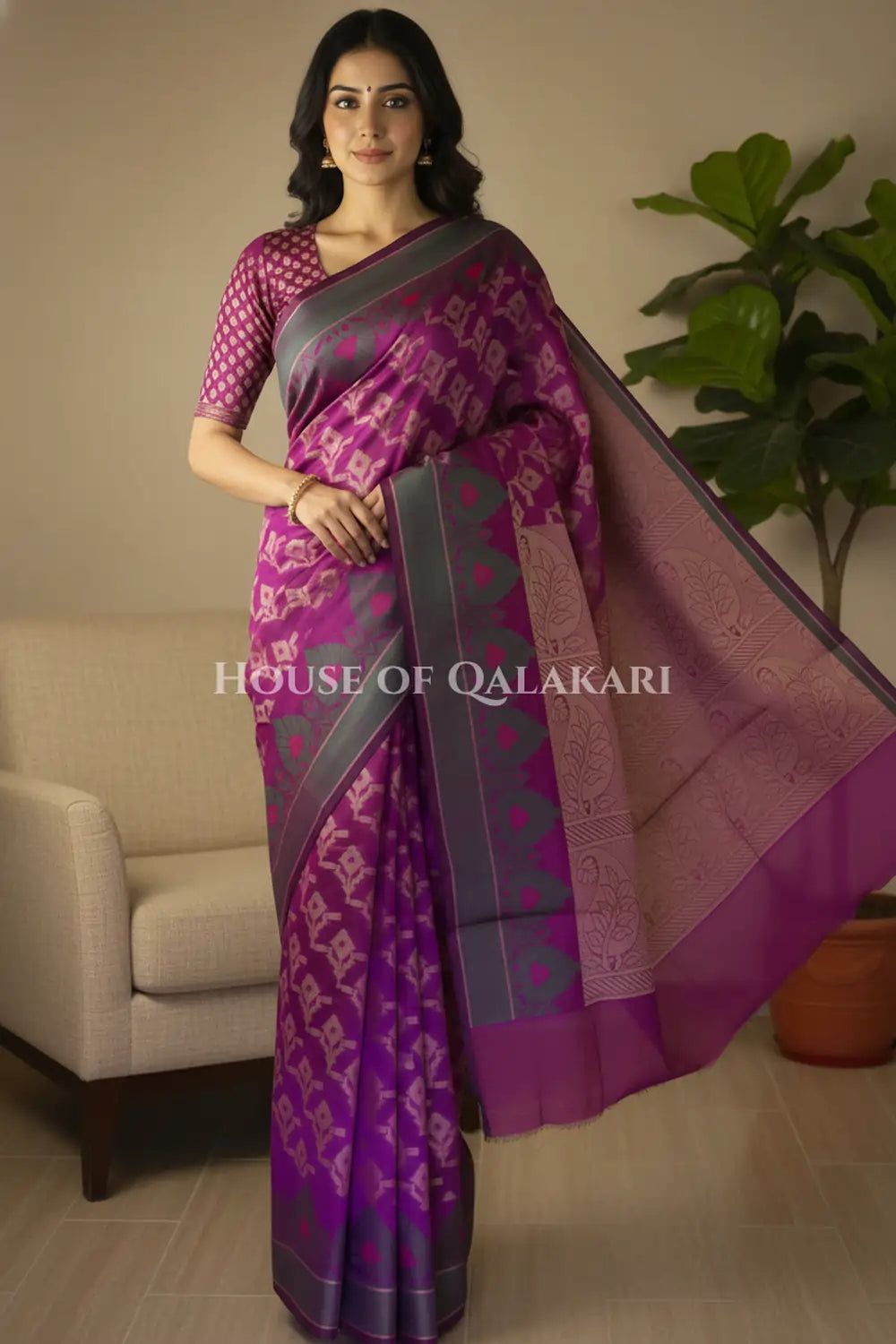 mulmul cotton patola saree front pose