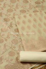 Banarasi Chanderi Cotton Unstitched Dress Material in Cream with intricate Zari Buti work – product