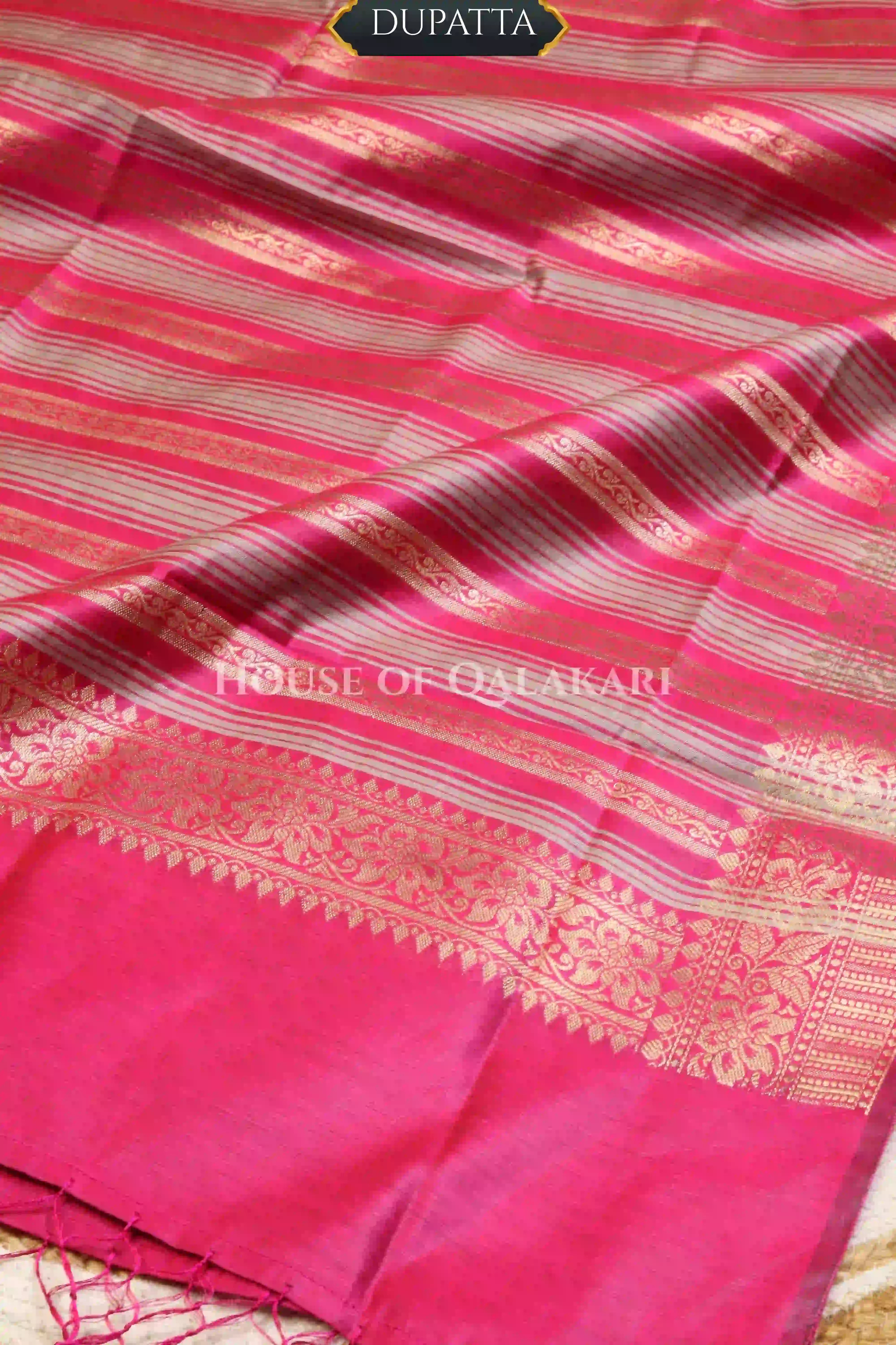 Banarasi Cotton Silk blend Unstitched Dress Material in Pink and with gol buti( Polka dots) inspired work – dupatta