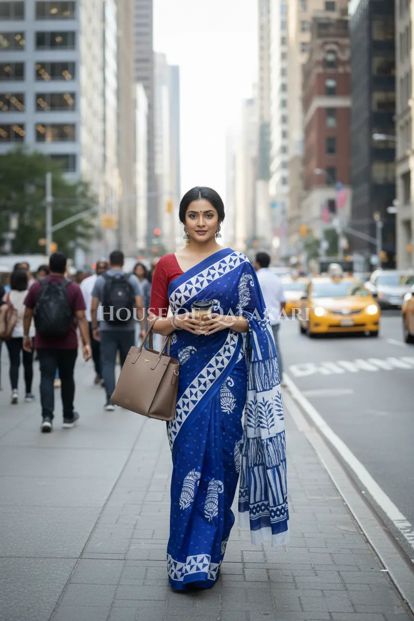 mulmul cotton bagru saree 400 outdoor pose