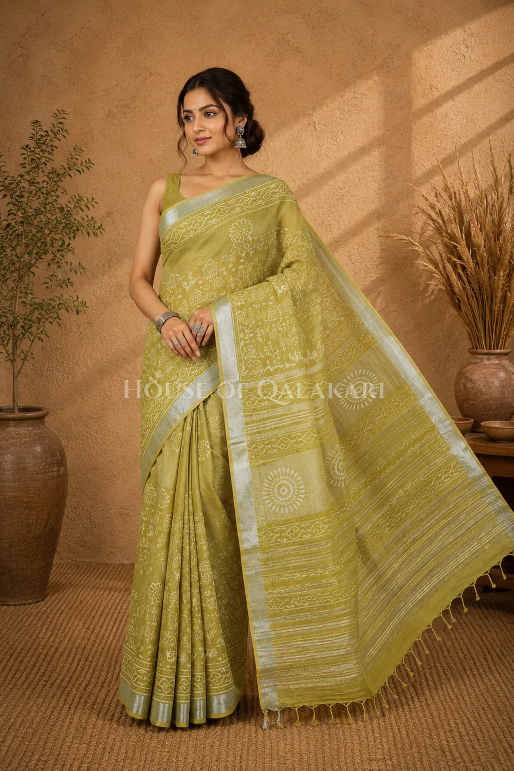 linen cotton saree 493 side pose