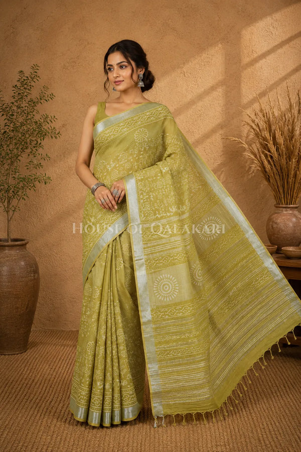 linen cotton saree 493 side pose
