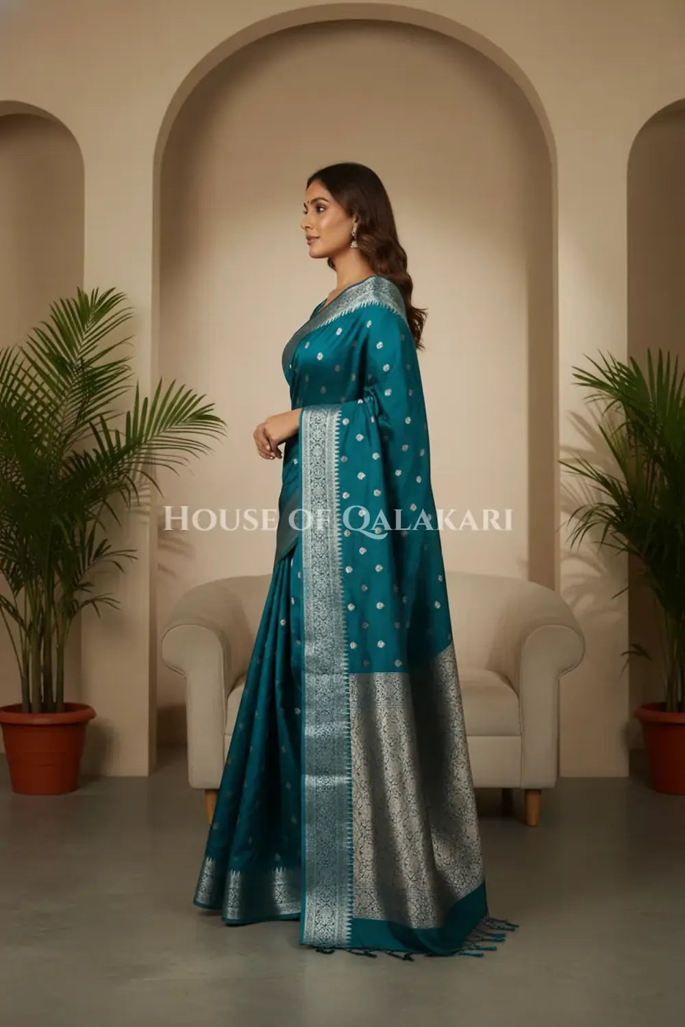 Mushroom silk Saree side pose
