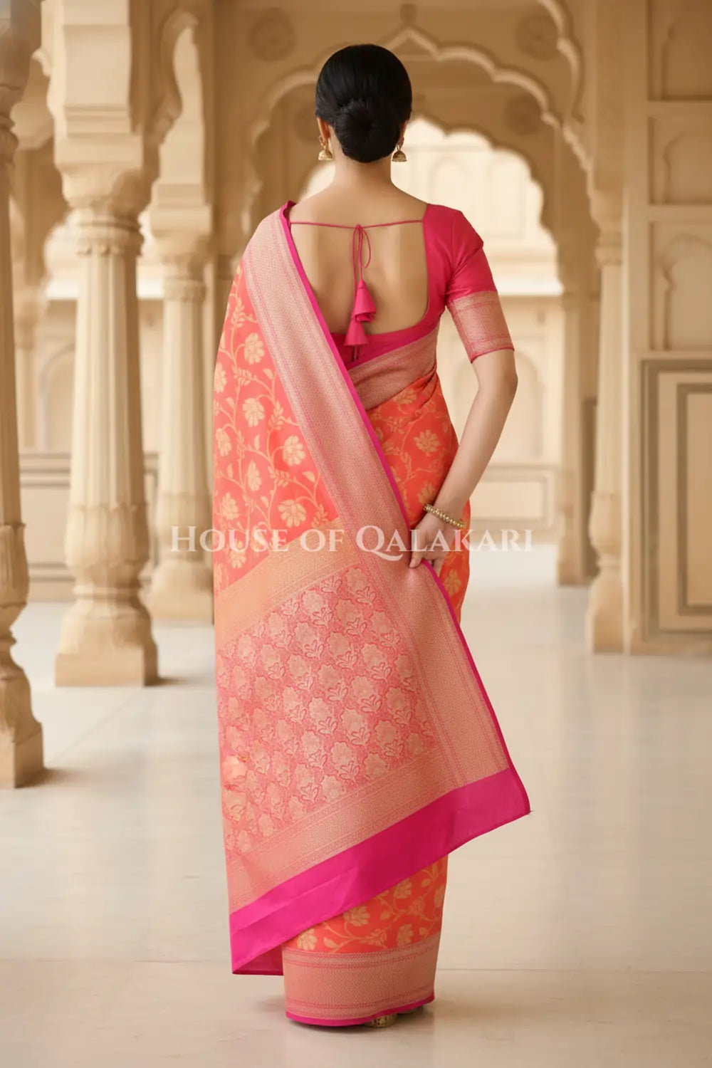 georget silk saree back pose