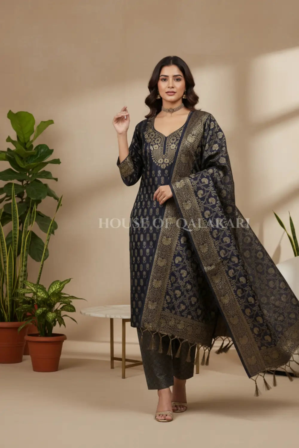 chanderi cotton dress material front pose