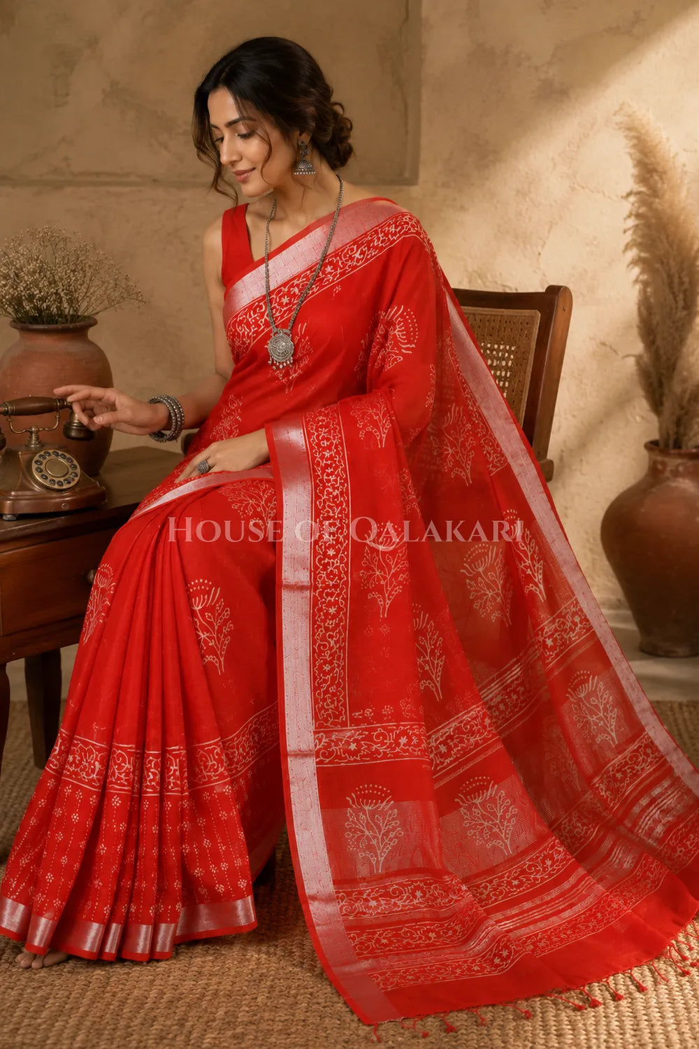 linen cotton saree 495 sitting pose