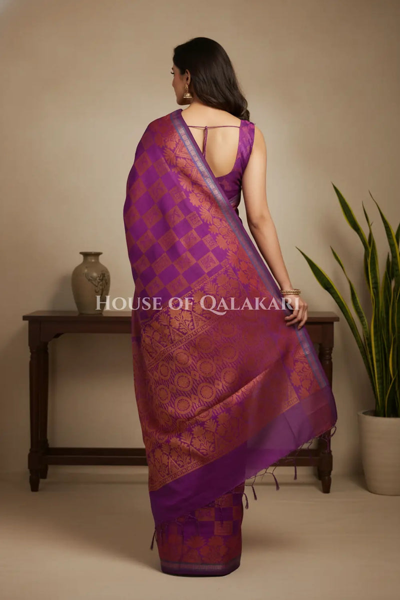 mulmul cotton patola saree back pose