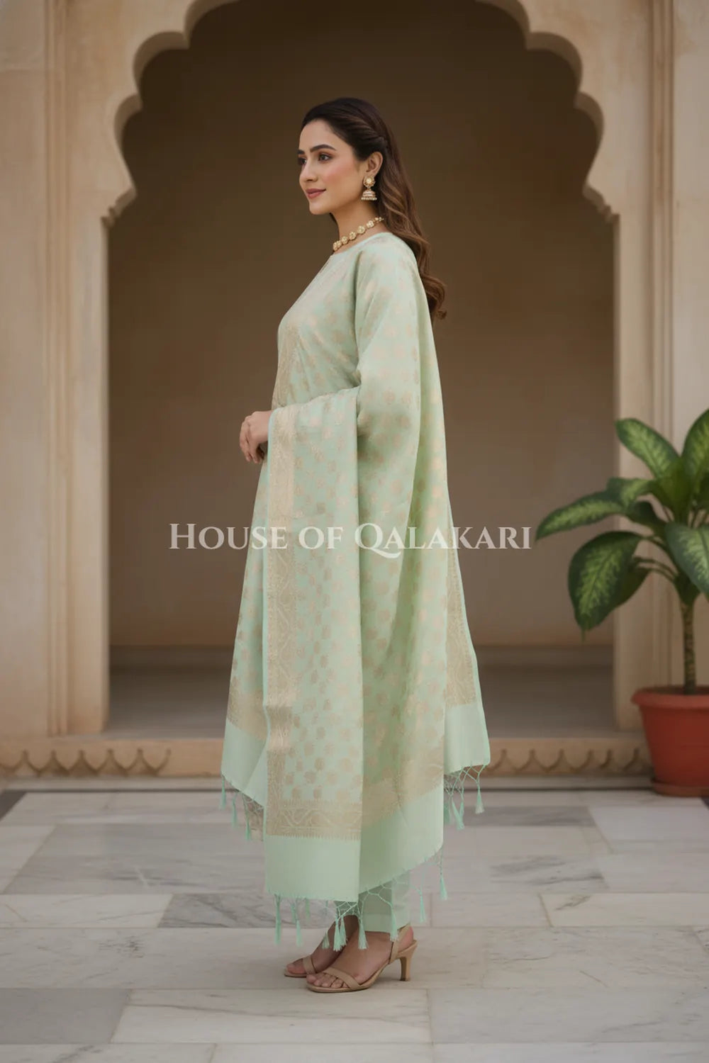 Chanderi Cotton Unstitched Dress Material in Light Sea Green colour-House of Qalakari