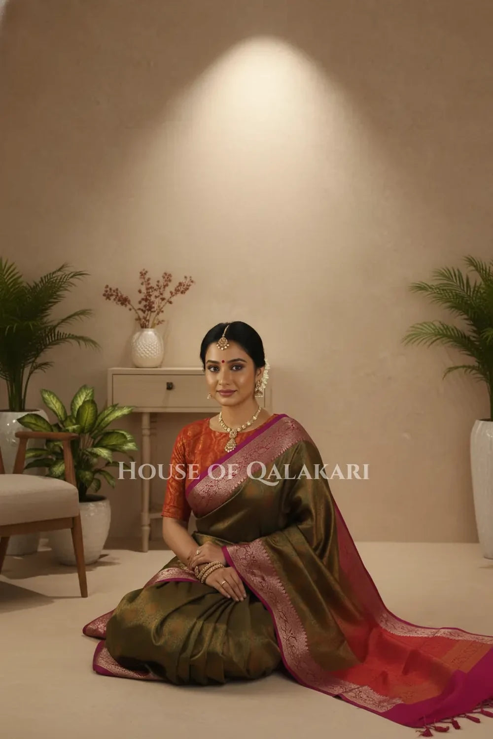 Tanchui Cotton Saree sitting pose
