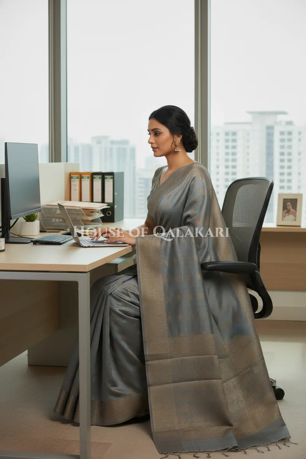 cotton saree office pose