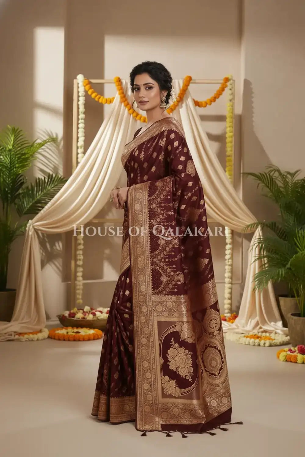 Double Katan Silk Saree side pose