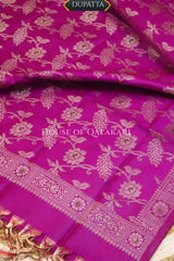 Banarasi Unstitched Dress Material in Light Blue and with all over leaf buti and resham border along with floral resham jaal dupatta – dupatta