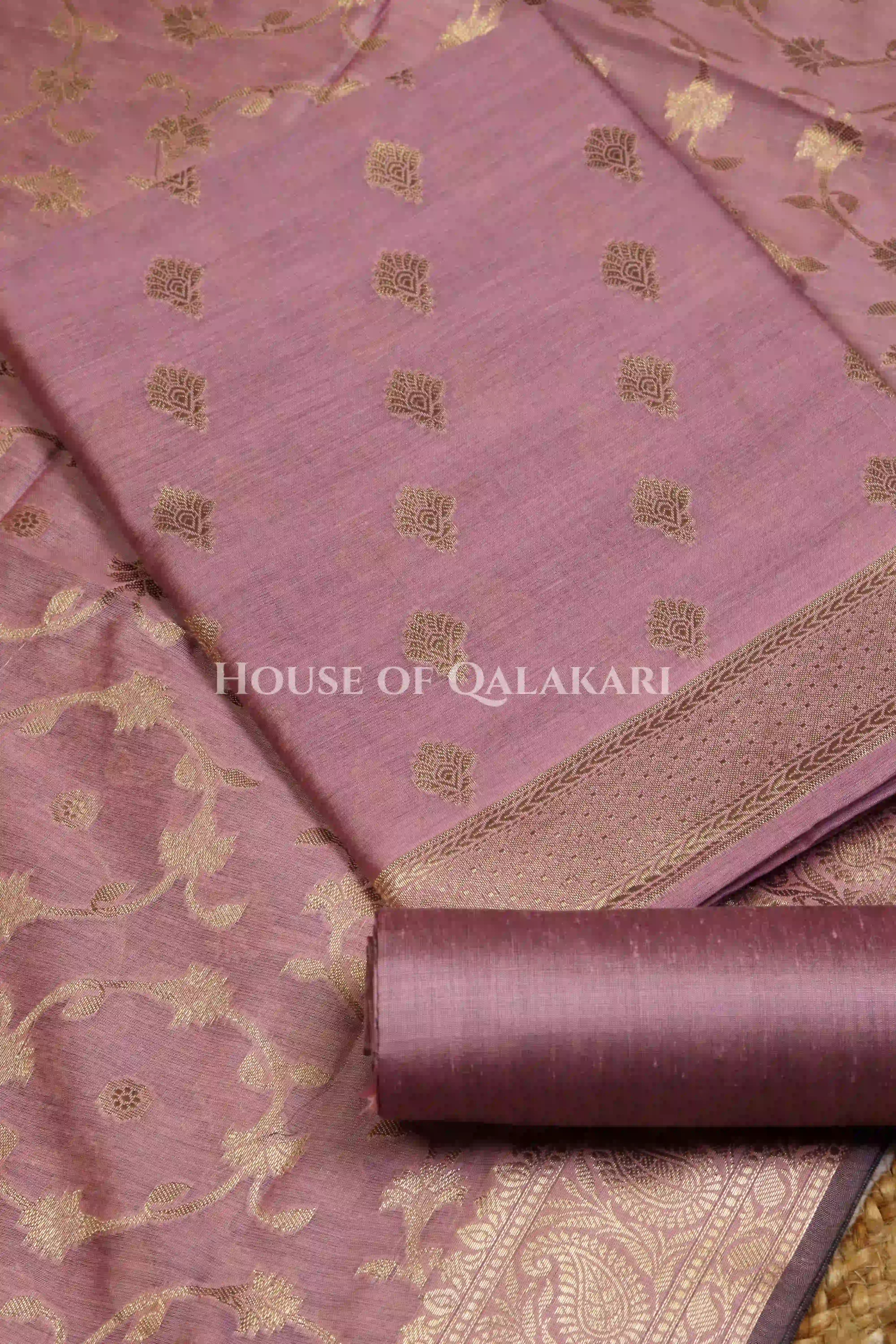 Banarasi Cotton Silk blend Unstitched Dress Material in Rose Pink colour with Intricate Zari Diamond Buti – product