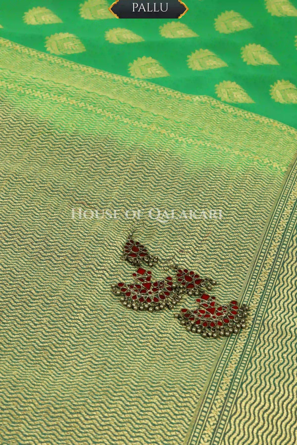 Green Banarasi Georgette Silk Saree with Zari Resham Buti Jaal and Zari Resham border