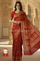 Khaddi Banarasi Saree in Red with all over jaal
