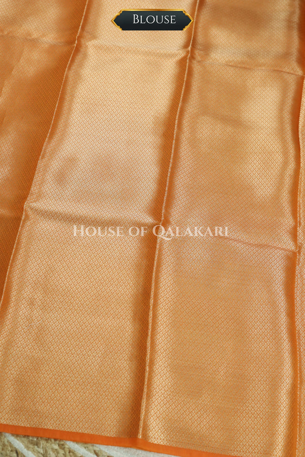 Banarasi Orange Raw Mango Silk Saree with Floral Butis & Paisley Zari Pallu